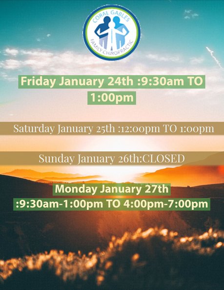 GablesChiro's tweet photo. C.G Family Chiropractic, weekend office hours.
.
-Call us at ☎️: (305)-648-2502.
-Email us at 📩: Drjenny@coralgableschiro.com 
.
.
.
#chiropractic #chiro #posture #healthy #innate #goodposture #wellnesscenter #center #socialmedia https://t.co/n5Ks2OMiYP