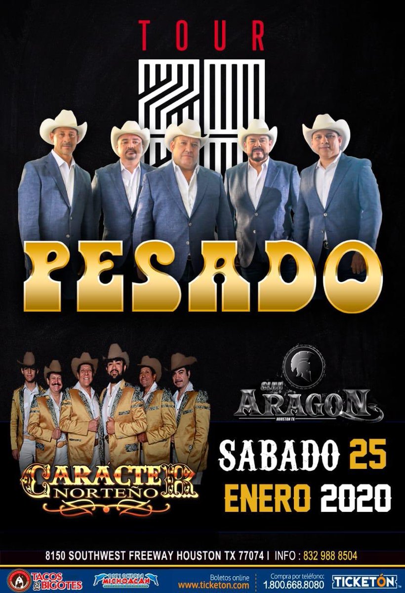 grupo_pesado's tweet photo. HOUSTON,TX. Mañana sábado 25 nos vemos en el #Aragón con toda nuestra música! No se lo pueden perder! 💃🕺🏻🎼🎤 #Tour2020 @Remex_Music https://t.co/1UX9YKCOzp