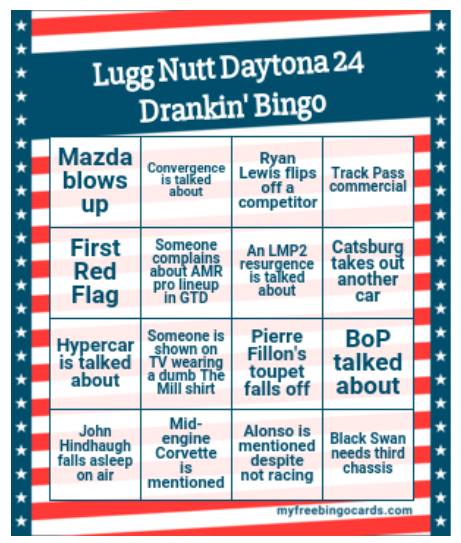 2020 Lugg Nutt Daytona 24 Drankin’ Bingo theluggnutt.com/2020/01/24/202…
