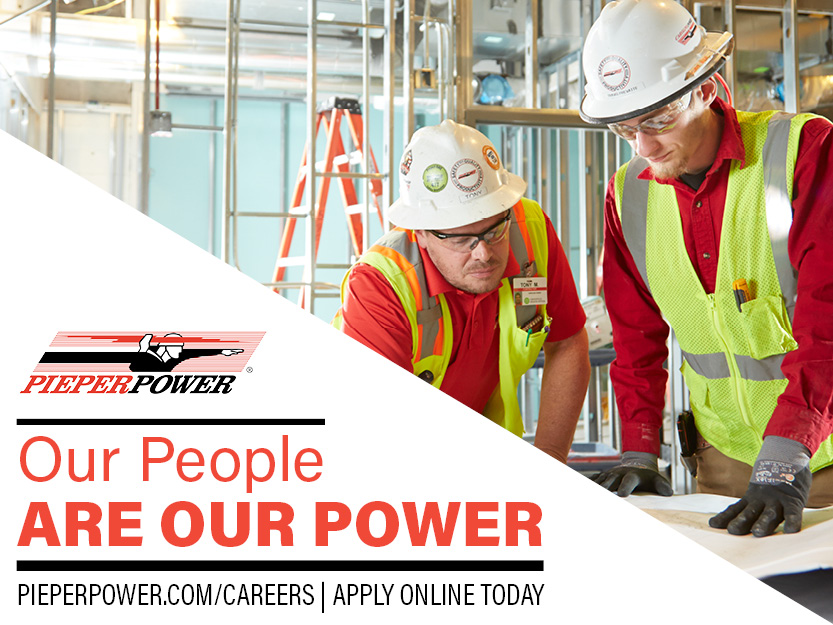 Want to be a part of the power? Pieper Electric is always looking for motivated team players. We offer a flexible team environment with excellent benefits. Submit your resume online at pieperpower.com/careers.