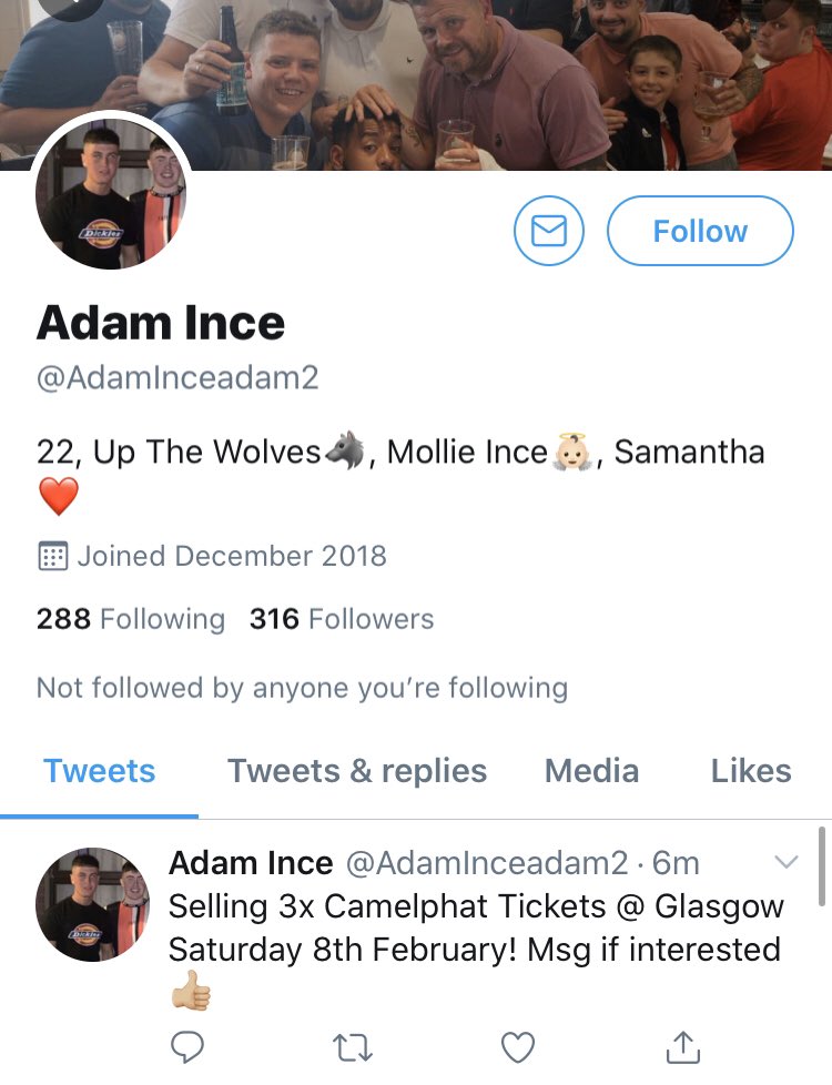 Scambusters4's tweet photo. AdamInceadam2 or Adam Ince scamming Camelphat tickets in Glasgow https://t.co/LTT78snJht