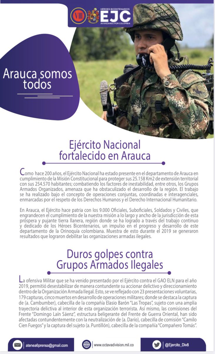 Conozca nuestro boletín digital informativo en su primera edición del #Año2020, aquí reflejamos todo el trabajado realizado por nuestras tropas en el departamento de #Arauca. Más detalles en>> bit.ly/2TTFzbN

#BoletínDigital