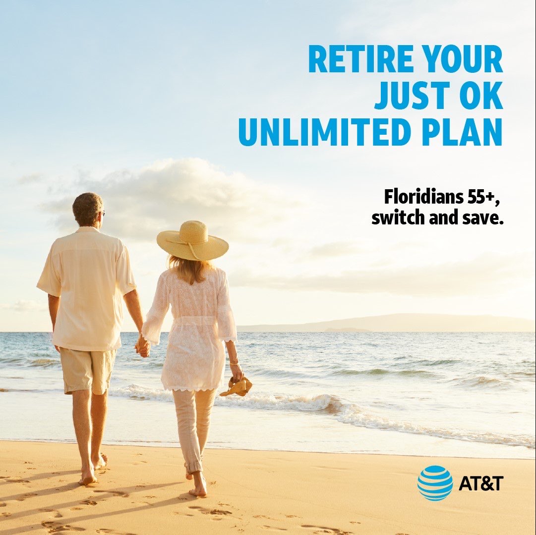elkendallstore's tweet photo. Introducing AT&amp;T Unlimited 55+, exclusively for Floridians 55+ who deserve better than OK. Come visit us at your AT&amp;T Kendall Retail location to learn more. AT&amp;T may temporarily slow data speeds if the network is busy. #ATTEmployee #florida55plus https://t.co/7F0CQglEWE