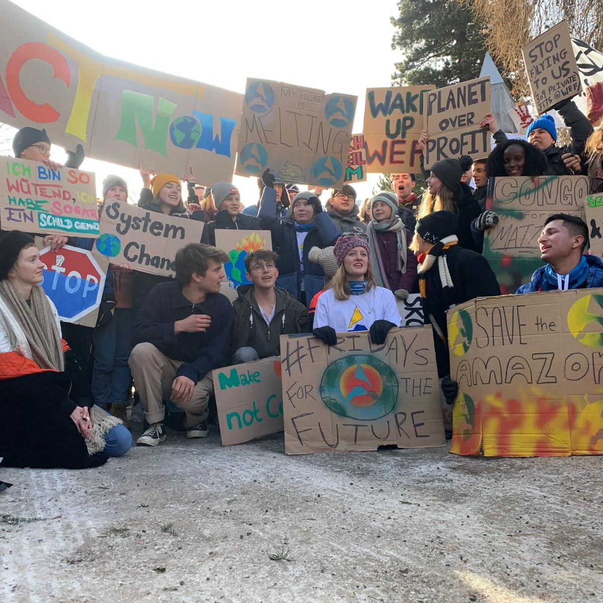 Greta Thunberg stood with youth climate activists at Davos.