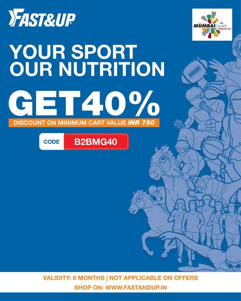 Mumbai_Games's tweet photo. A gift for all the sports enthusiasts out there! Get 40% discount on a minimum purchase of 750/- only on the FastandUp portal. HURRY UP! 📢💲

Shop here: https://t.co/hYuoo5m1Zp

#KhelnaHai #MumbaiGames #Offer #PromoCode #fastandup https://t.co/M2nEdy5wBy