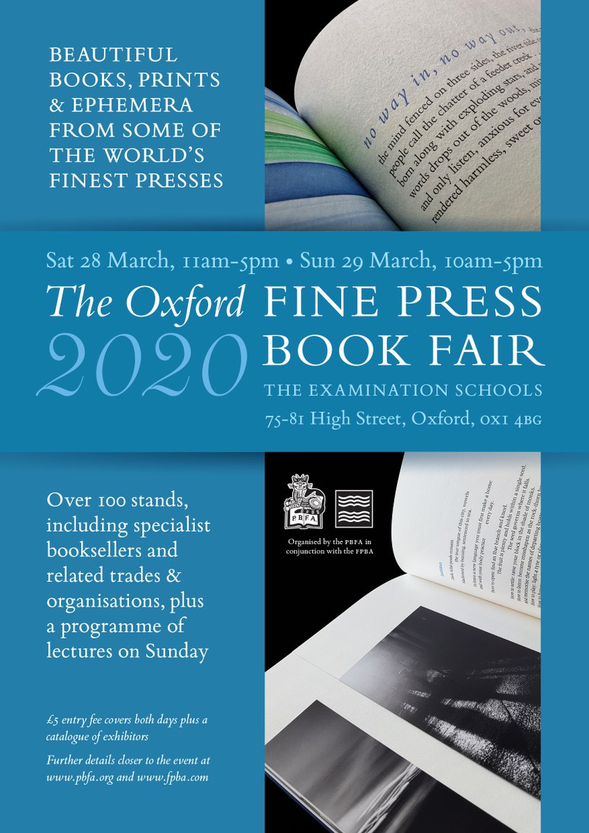 One for the diaries! There are lots of other things happening in Oxford at the same time: <a href="/woodengravers/">SWE</a>  exhibitions at the <a href="/AshmoleanMuseum/">Ashmolean Museum</a>, <a href="/TheNorthWall/">The North Wall</a>, <a href="/bodleianlibs/">Bodleian Libraries</a>; <a href="/oxfordlitfest/">OxfordLitFest</a>; and, of course, a chance to visit <a href="/blackwelloxford/">Blackwell's, Oxford’s Bookshop</a> and <a href="/blackwellrare/">Blackwell's Rare Books</a>