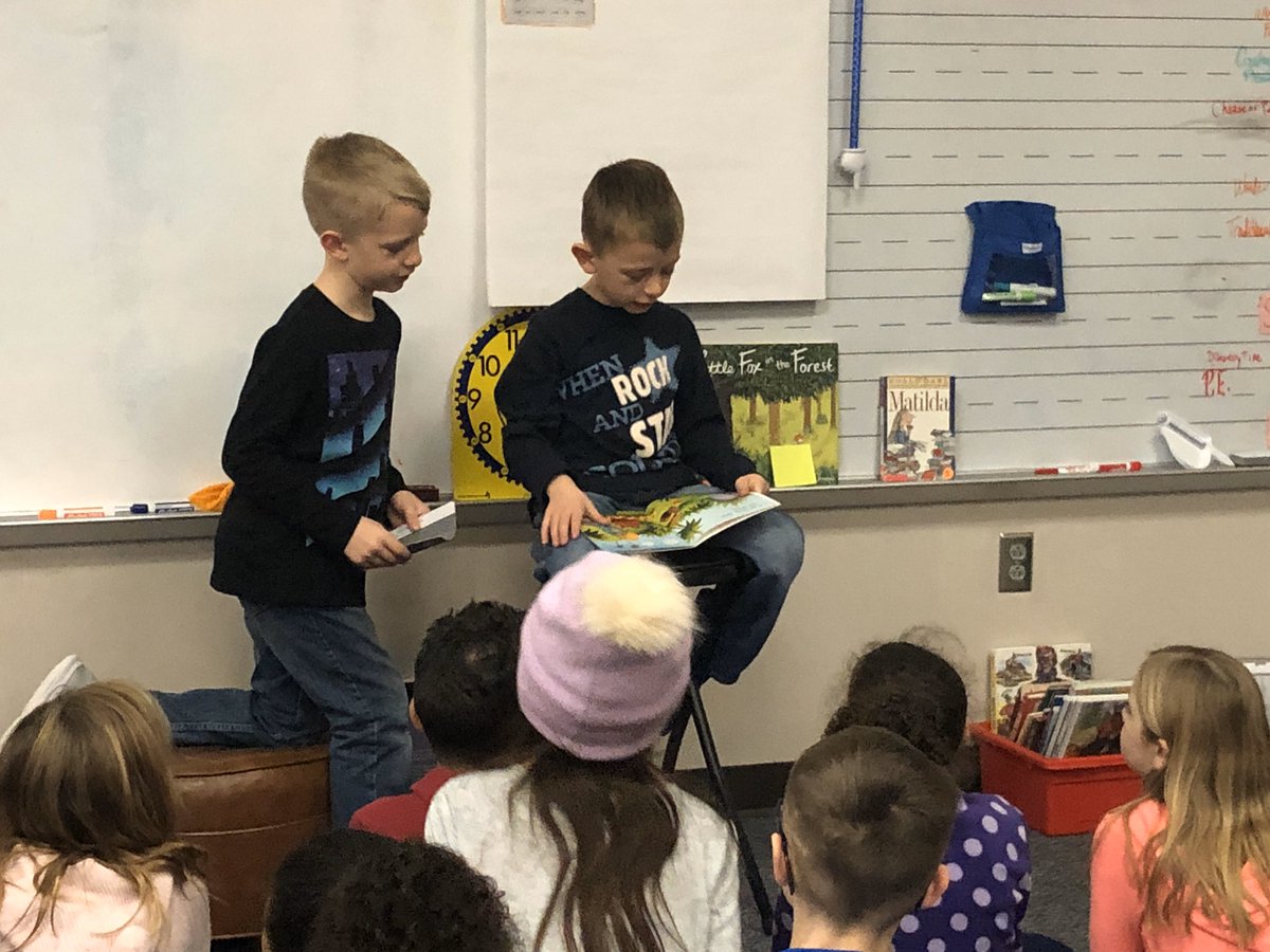 MrWallaceTeach's tweet photo. Hayden’s brother, Camden received a Golden Ticket for including others and was rewarded with reading to a class.  He decided to read to his brother’s class.  Big bro was quite proud!  #TCECardinals @LBorgertTCE https://t.co/E3ZJsd9ghR