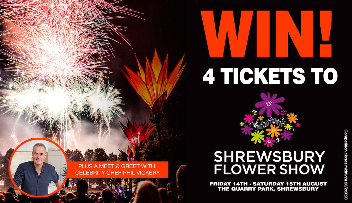 Shropshire What's On (@whatsonshrops) on Twitter photo #WIN 4 TICKETS to Shrewsbury Flower Show 🌻🎪🐴
Yes! We've got 4 tickets to giveaway to <a href="/ShrewsFlowerShw/">Shrewsbury Flower Show</a>
14 - 15 August. Prize includes front row seats for (and a chance to meet) celebrity chef
<a href="/philvickerytv/">Phil Vickery</a>!
TO ENTER: RT & FOLLOW #WIN 4 TICKETS to Shrewsbury Flower Show 🌻🎪🐴
Yes! We've got 4 tickets to giveaway to <a href="/ShrewsFlowerShw/">Shrewsbury Flower Show</a>
14 - 15 August. Prize includes front row seats for (and a chance to meet) celebrity chef
<a href="/philvickerytv/">Phil Vickery</a>!
TO ENTER: RT & FOLLOW