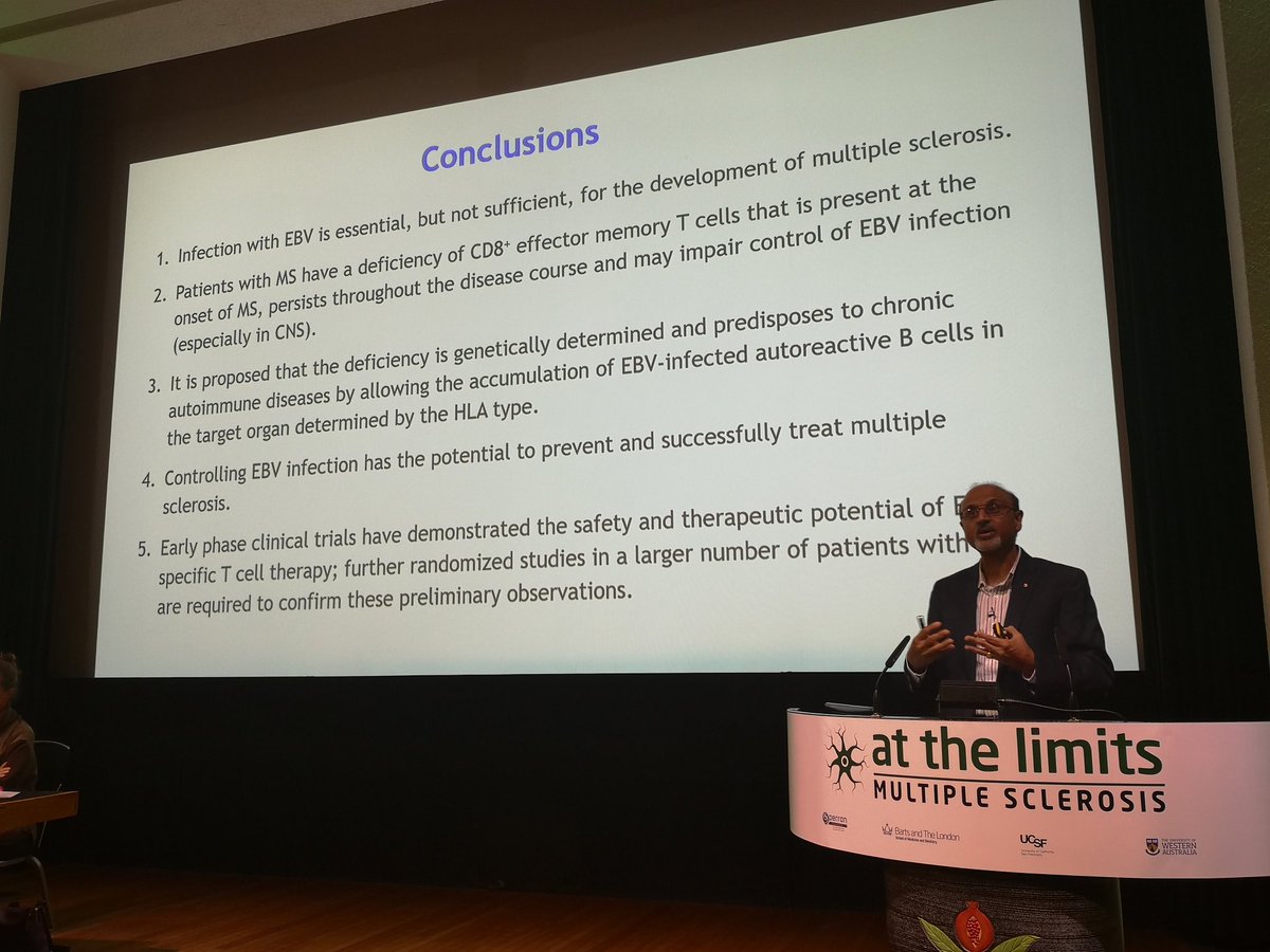 KlausSchmierer's tweet photo. Professor Rajiv Khanna from @QIMRBerghofer entertaining a very well attended 'graveyard' session at #msatthelimits @RCPLondon about EBV reactive T-cell therapy of #MS https://t.co/gl8isU8CSm