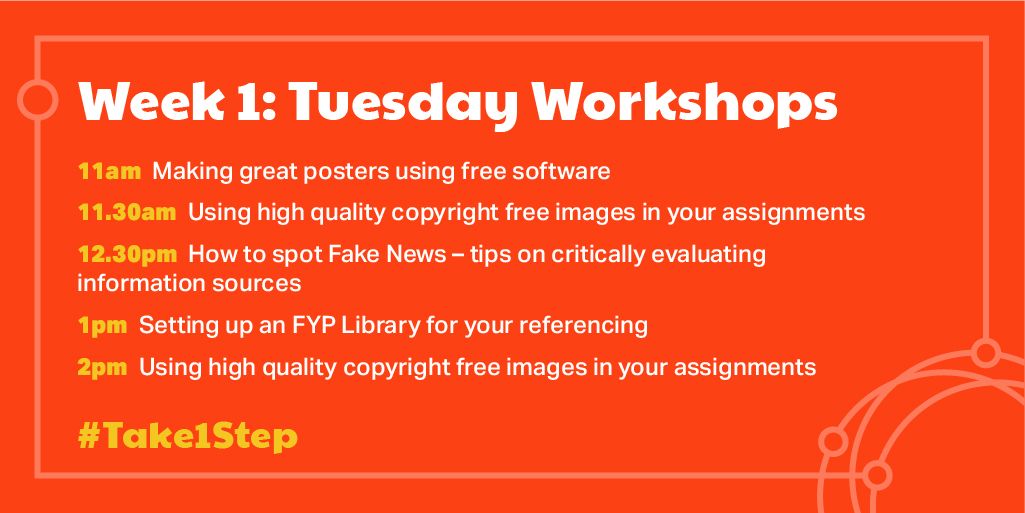 Confirm_SMART's tweet photo. Learn essential Digital Skills with the UL Library's #Take1Step programme – FREE digital skills workshops in Weeks 1, 2 and 3!
A packed programme of workshops led by librarians, guest speakers and students!
#StudyAtUL #beSMART @UL https://t.co/jRXDagX40T