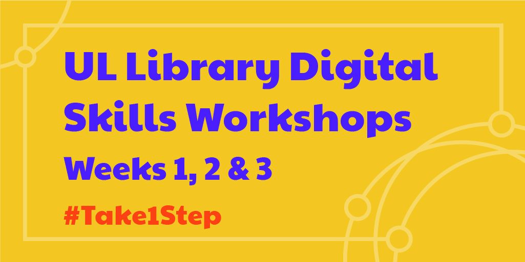 Confirm_SMART's tweet photo. Learn essential Digital Skills with the UL Library's #Take1Step programme – FREE digital skills workshops in Weeks 1, 2 and 3!
A packed programme of workshops led by librarians, guest speakers and students!
#StudyAtUL #beSMART @UL https://t.co/jRXDagX40T