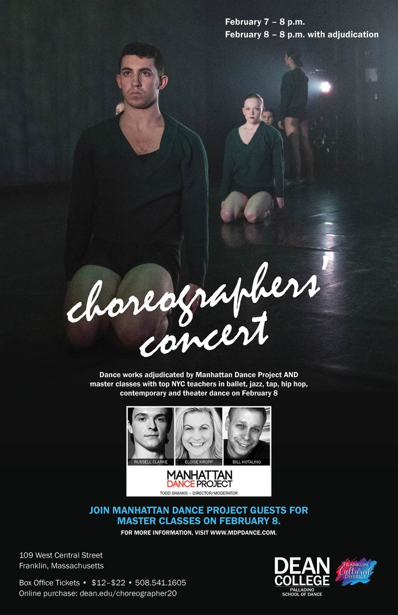 The first performance of the semester is two weeks away! Join us for the Choreographers' Concert on February 7-8 to watch student choreographers' works showcased with feedback by renowned professional choreographers. Purchase tickets: dean.edu/boxoffice