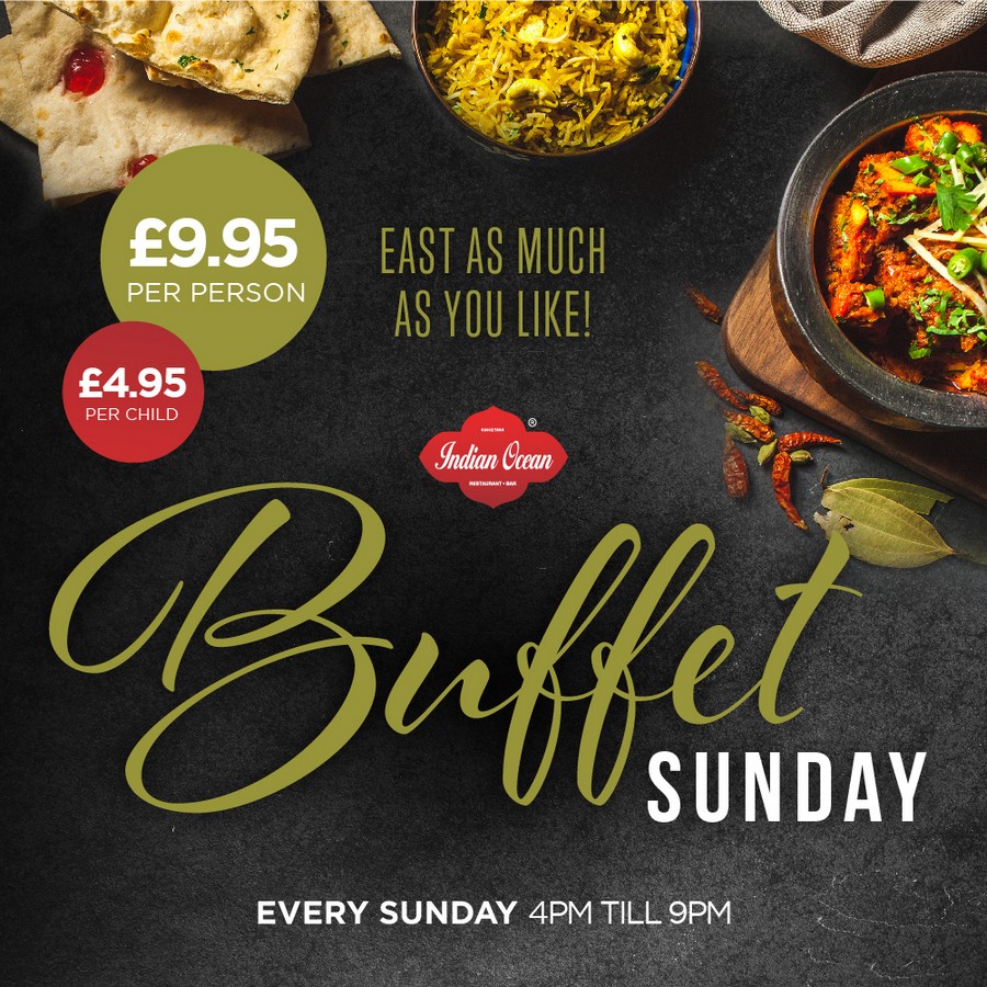 IndianOceanFood's tweet photo. Join us on Sunday, 4pm - 9pm for our famous buffet! Eat as much as you like for just £9.95! 😍

(And kids eat for just £4.95)

All the info is available here: https://t.co/JsI2KT5IZk https://t.co/fCpn06Tx84