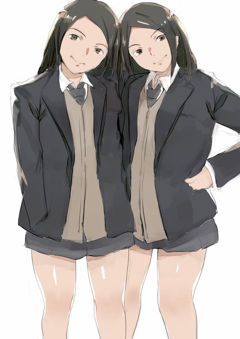 双子JKらくがき。塗り方ちょっと変えてみた。 