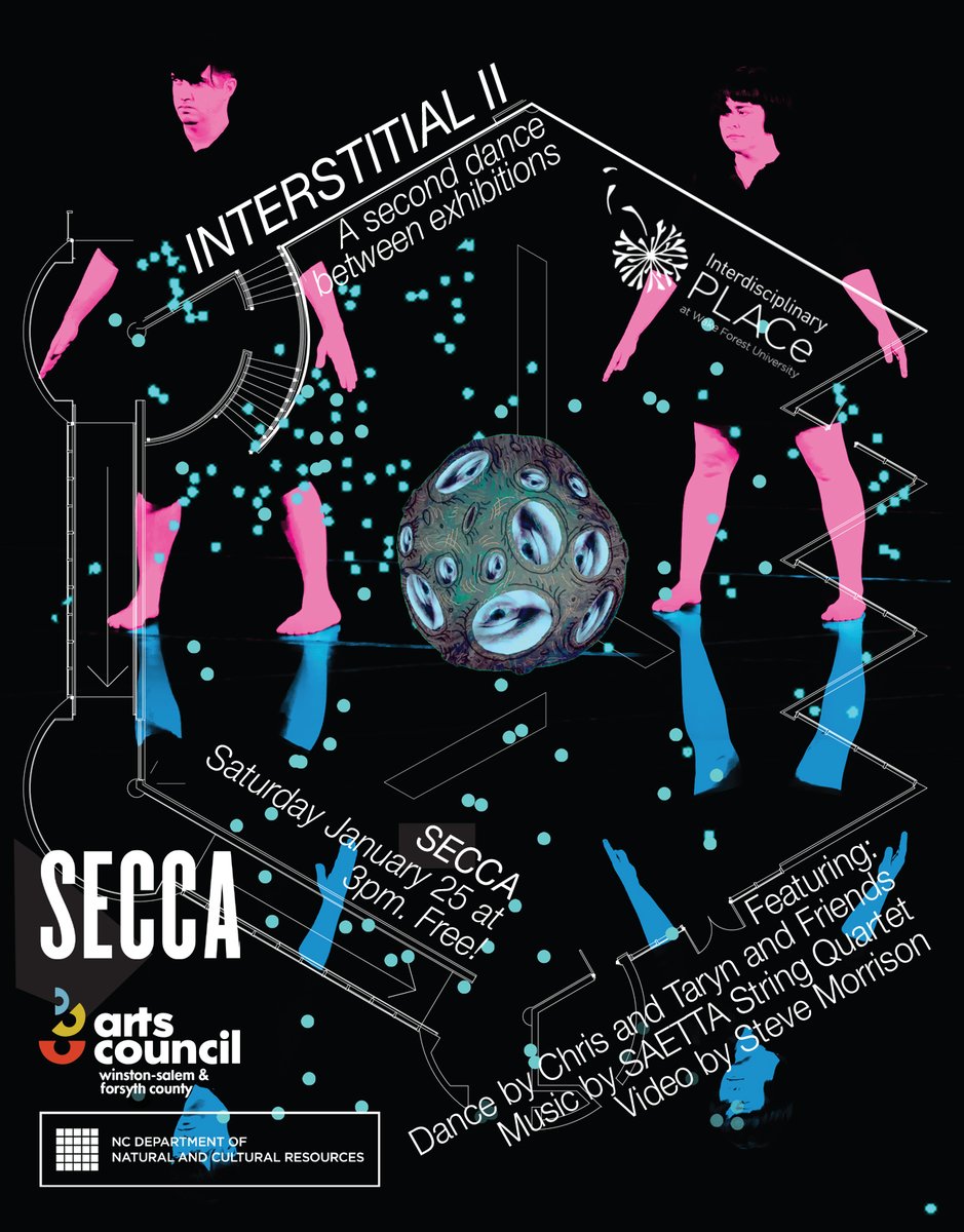 NCMA_WS's tweet image. Join us tomorrow at 3:00 pm for Interstitial, a one-of-a-kind dance performance! This dance will be performed by Taryn Griggs and Chris Yon along with three other dancers, a string quartet, and a section augmented by a projected environment.
#wsnc #mywsnc #winstonsalem