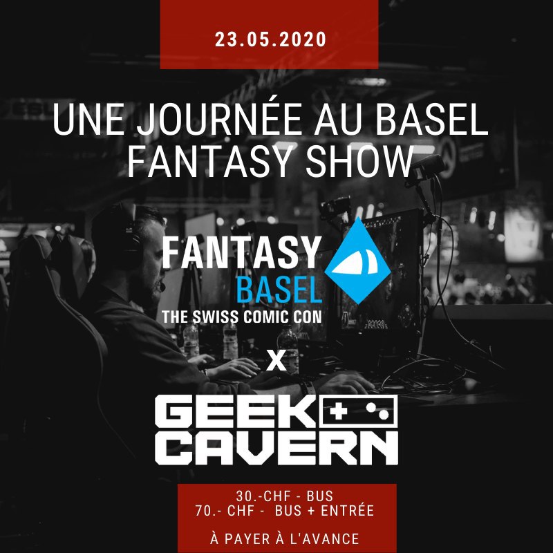 GeekCavern's tweet photo. 🎉 Une journée au @FantasyBasel - The Swiss Comic Con 🎉

🗓 Samedi 23 mai 2020 🗓

💴 70.- entrée + bus à payer à l'avance
🚌 30.- uniquement le bus à payer à l'avance.

Pour être au courant de notre actualité : https://t.co/yKwai8Uj4H https://t.co/X1bI8Zl5wg