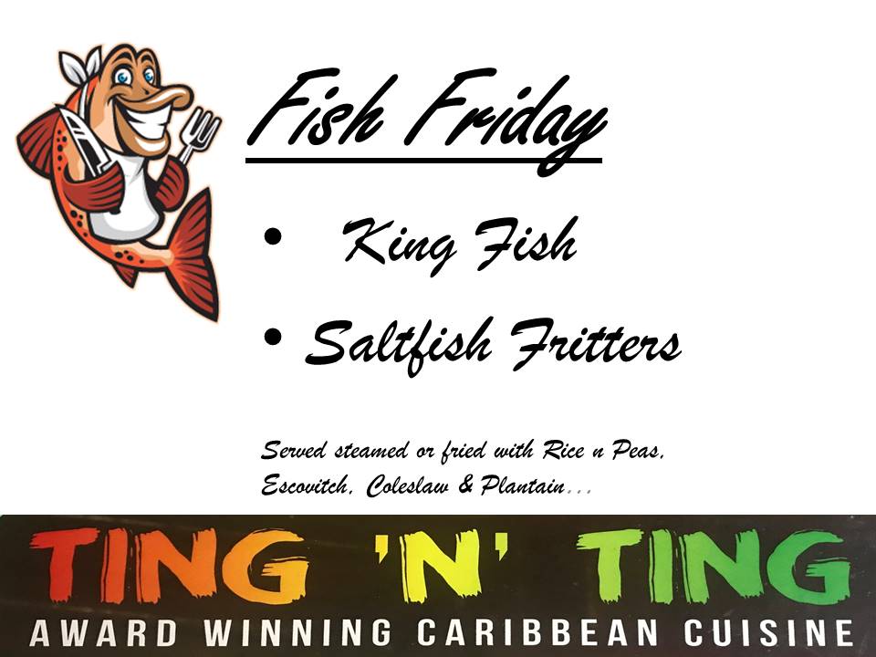 Fish Friday is upon us yet again... today we are offering Saltfish Fritters and our famous Kingfish Steak!!    

#tingnting #mertonabbeymills #sw19 #fishfriday #kingfish #saltfishfritters #caribbeanfoodlondon #atasteofthecaribbean