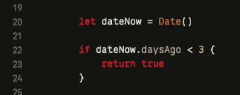 let dateNow = Date()
        
        if dateNow.daysAgo < 3 {
            return true
        }