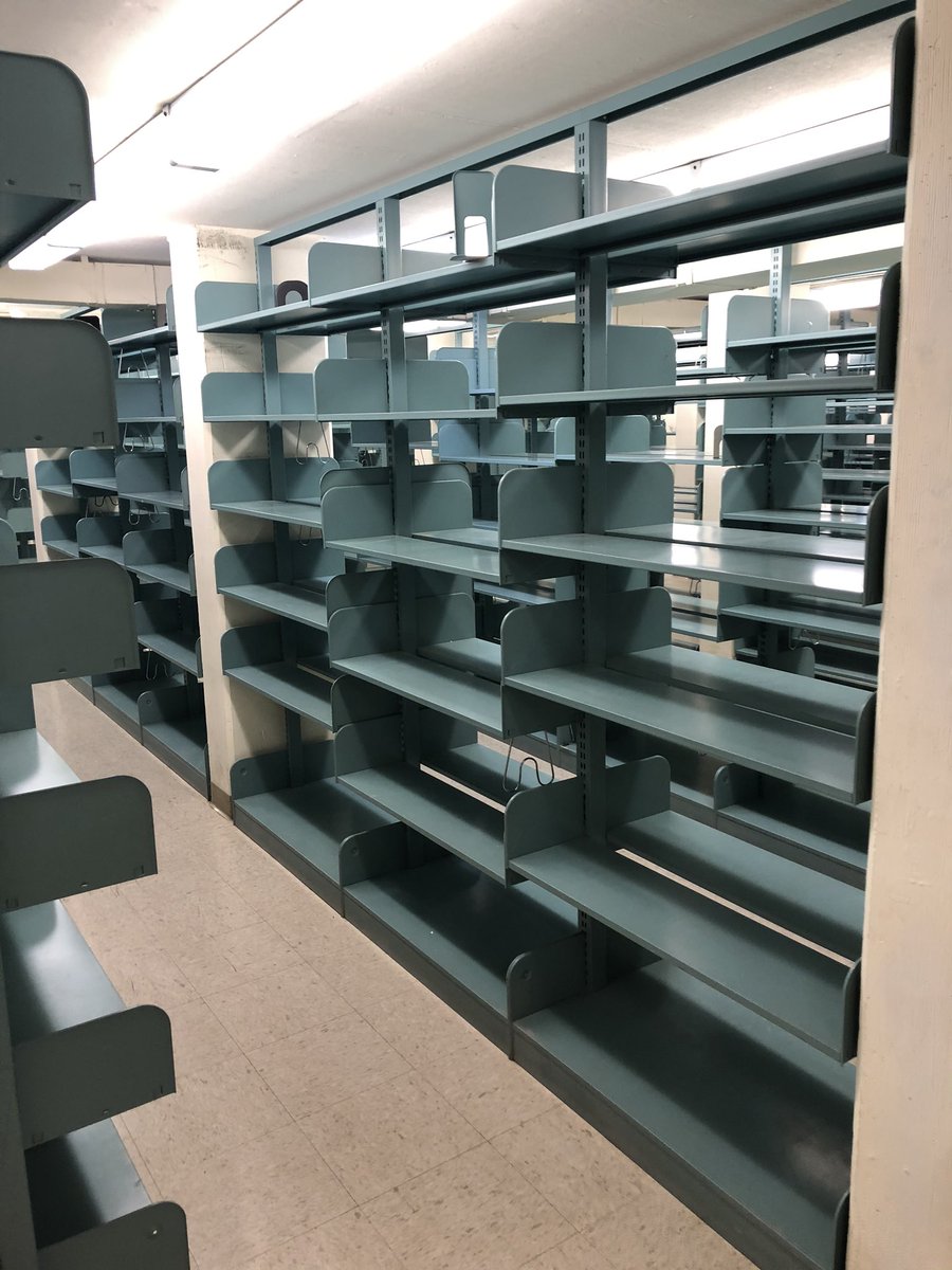 uvamainlibrary's tweet photo. Before &amp; after of the metal shelving in the stacks. Over 150 tons of shelving will be taken down during this project #recycling #construction https://t.co/a5zTWBrYqQ
