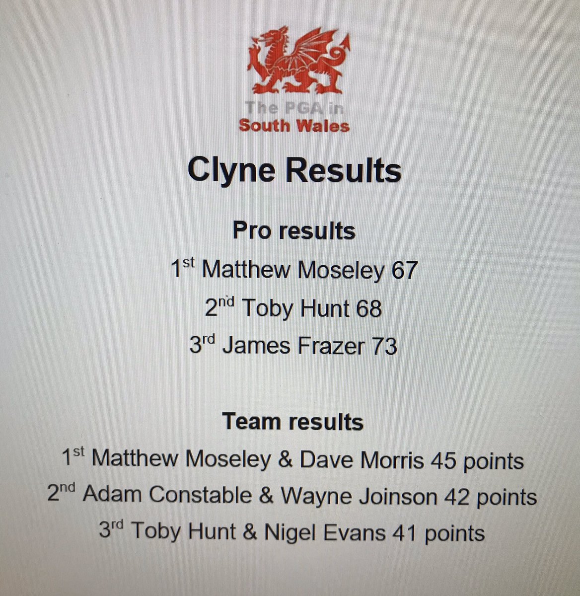Clyne results. Well done to all winners. Thank you to <a href="/clyneproshop/">Matthew Hollis</a> <a href="/ClyneGolfClub/">ClyneGolfClub</a> for your hospitality