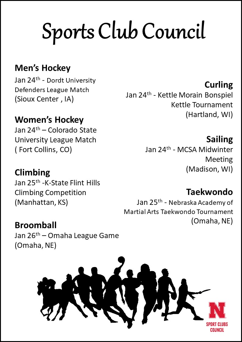 UNLSportClubs's tweet photo. Good luck to our clubs travelling this weekend
@HuskerHockey @unlwomenshockey @UNLCurling UNL Sailing Club, UNL Climbing Club, @UNL_Taekwondo and @HuskerBroomball 
 
 GBR!! https://t.co/FtZx6TZIZL
