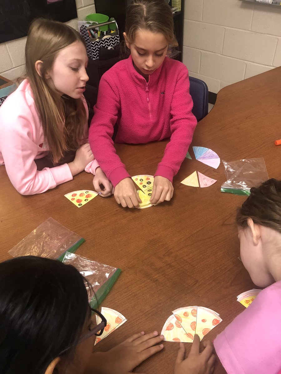 JennyLLetsch's tweet photo. Exploring with pizza fractions to kick off our new unit! Learning how fractions relate to and can even equal each other. #sharonstrong https://t.co/q6QmXH2RJI