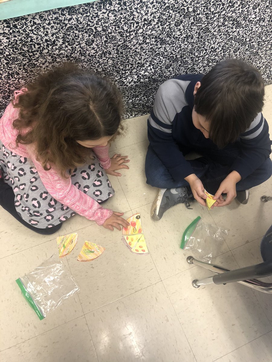JennyLLetsch's tweet photo. Exploring with pizza fractions to kick off our new unit! Learning how fractions relate to and can even equal each other. #sharonstrong https://t.co/q6QmXH2RJI