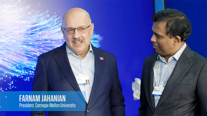 CarnegieMellon's tweet photo. Ravi Kumar S (@imravikumars) and Ashiss Kumar Dash (@akdash1) from @Infosys chat with Carnegie Mellon President Farnam Jahanian about the influence of technology on learning. https://t.co/0X8BtLCPe1 #CMUatWEF #wef20 https://t.co/9wbpT0wroi
