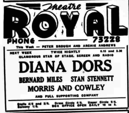 mr_pastry's tweet photo. DD at the Theatre Royal, Portsmouth in March 1953 @DianaDorsFan1 #dianadors #stanstennett #bernardmiles https://t.co/8kniEHLPMA