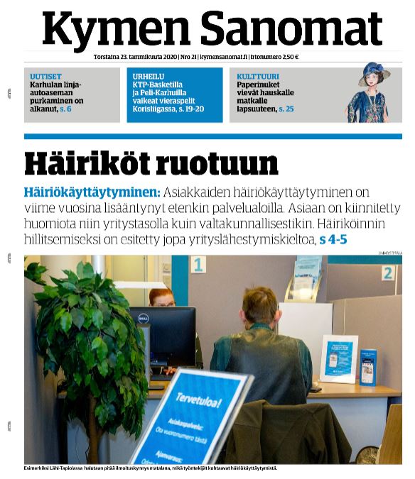 SamiSallinen2's tweet photo. Mahtavaa, että media rupeaa ottamaan kantaa tähän palvelualaa riivaavaan ongelmaan. Kymen Sanomat teki häiriöasiakkaista ja LähiTapiolan nollatoleranssista ison jutun.
#lähitapiola #turvallisuus #työsuojelu #kymensanomat https://t.co/G3lttIdPIA