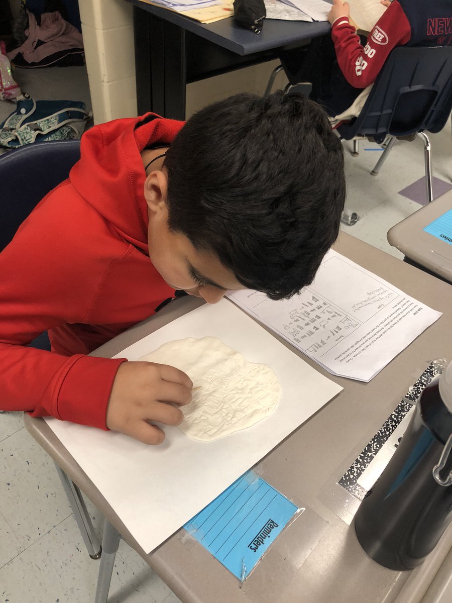 sierotowiczBC's tweet photo. As part of our Sumer unit, our class created cuneiform tablets to tell a little bit about a day in the life of a 5th grader! @jaime_maccarone @LRogolAP @sherrysassine https://t.co/CtCHuVbD5T