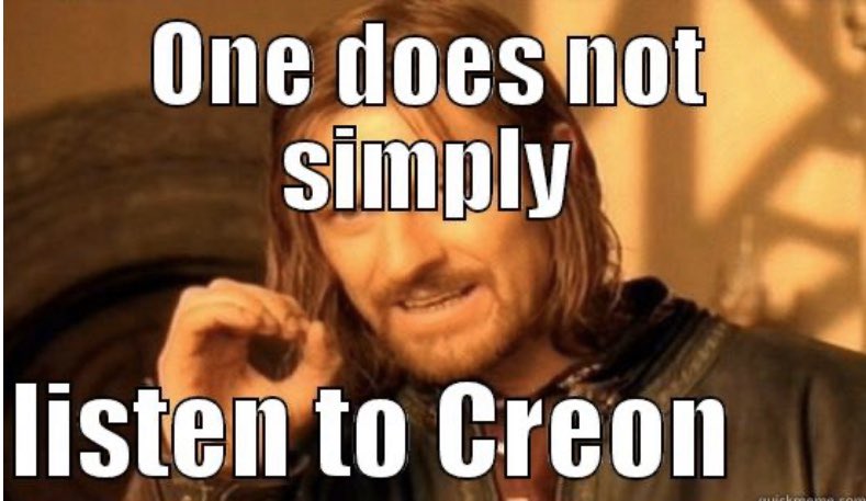 smithamandaWT's tweet photo. @SophiaKonstant4 @DrTiffWilliams IMAGINE if the play was called “Creon”💀 https://t.co/AJYitcl3C2