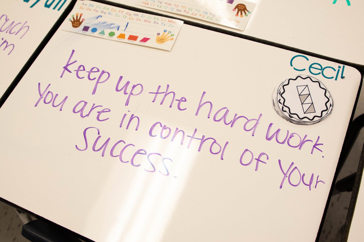 redoakisd's tweet photo. Innovative dry-erase desk tops are great for positive and encouraging notes from your teacher. Be inspired going into the weekend! #4Talons https://t.co/HT0qMWHcRH