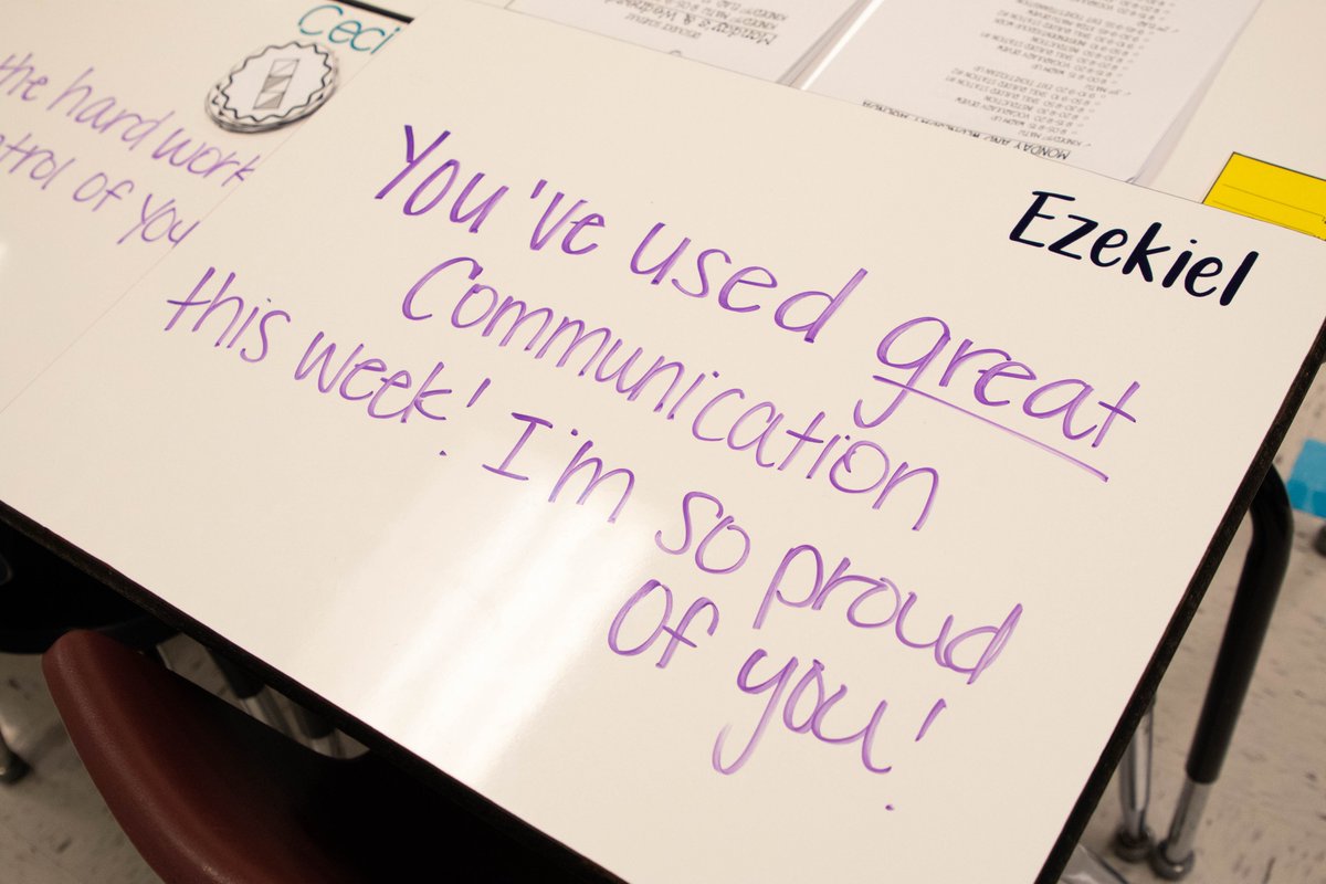 redoakisd's tweet photo. Innovative dry-erase desk tops are great for positive and encouraging notes from your teacher. Be inspired going into the weekend! #4Talons https://t.co/HT0qMWHcRH