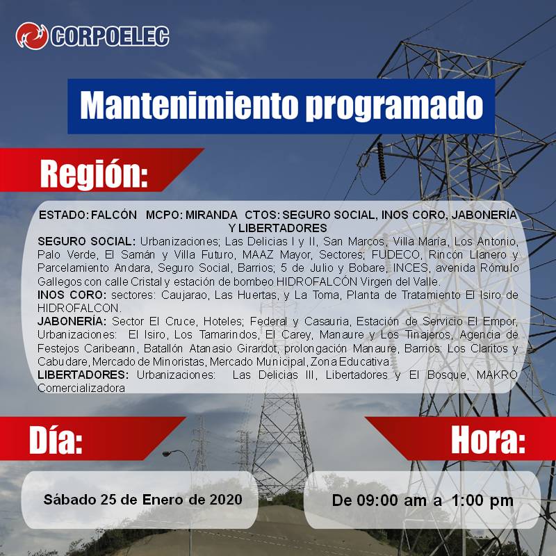 MANTENIMIENTO PROGRAMADO PARA MEJORAR EL SERVICIO ELÉCTRICO
<a href="/FBritoMaestre/">Freddy Brito</a> @CORPOELECinfo
