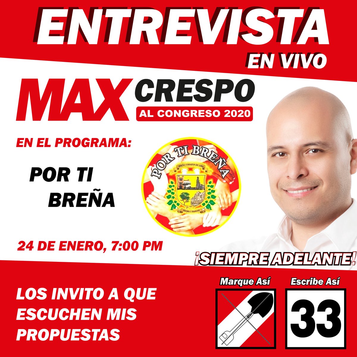 CrespoAp's tweet photo. Hoy 24 de enero, estaré en el programa "Por ti Breña", a las 7:00 PM. Los invito que escuchen mis propuestas. Adelante ¡¡¡
Link de Por ti Breña:
https://t.co/sM0VjsTtSt
#AP33 #Max33 #accionpopular #EleccionesCongresales2020 https://t.co/sB5FIcia6A