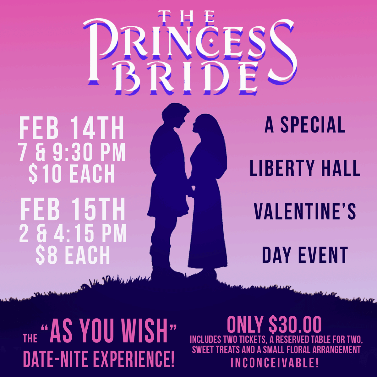 libertyhall's tweet photo. For all you lovers out there: The Princess Bride on the big screen // Two Days in a row! 💖 #twoolove #vdaydate #princessbride https://t.co/rpIItqRAy8