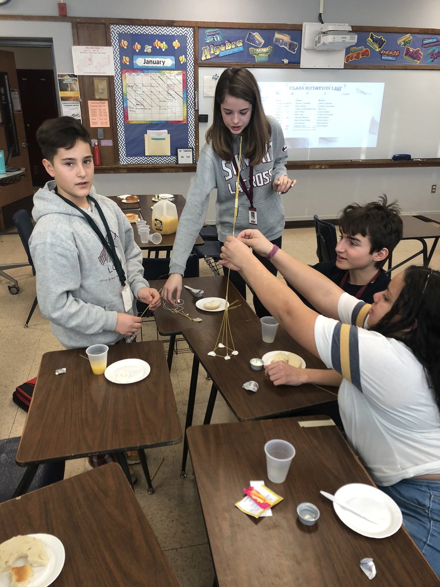 MathWithMcKee's tweet photo. Mixing it up with some of our 6th and 7th graders in our advisory today! Working together we broke a new record, building a 97 cm high tower!!!  🗼#lcjsms #teamwork https://t.co/nybPNl2Vji