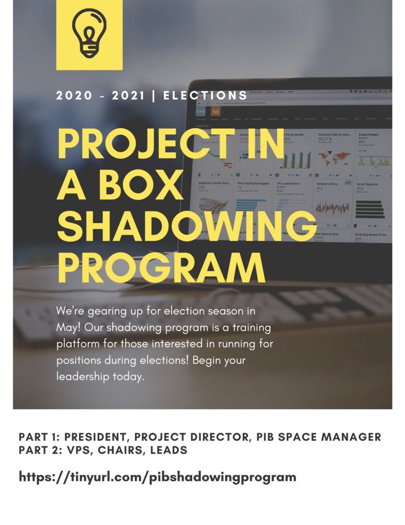 pibucsd's tweet photo. Hi everyone! It’s that time of the year again. Time for the election process! There are two parts to the shadowing program!
All positions will be up for elections in May 2020. Please apply https://t.co/R5JFvUOwJ3 https://t.co/GdnPrvNmBw