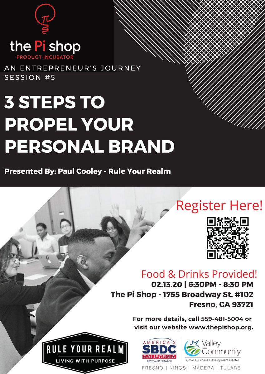 VCSBDC's tweet photo. We are proud to co-sponsor a workshop dedicated to "The 3 Steps To Propel Your Personal Brand." Please join us and @ThePiShopFresno in welcoming Paul Cooley as we discuss personal branding and marketing! The event will be held on Feb. 13! Please RSVP here:
https://t.co/4i0AJ1zeQO https://t.co/DAIrIvgGzQ