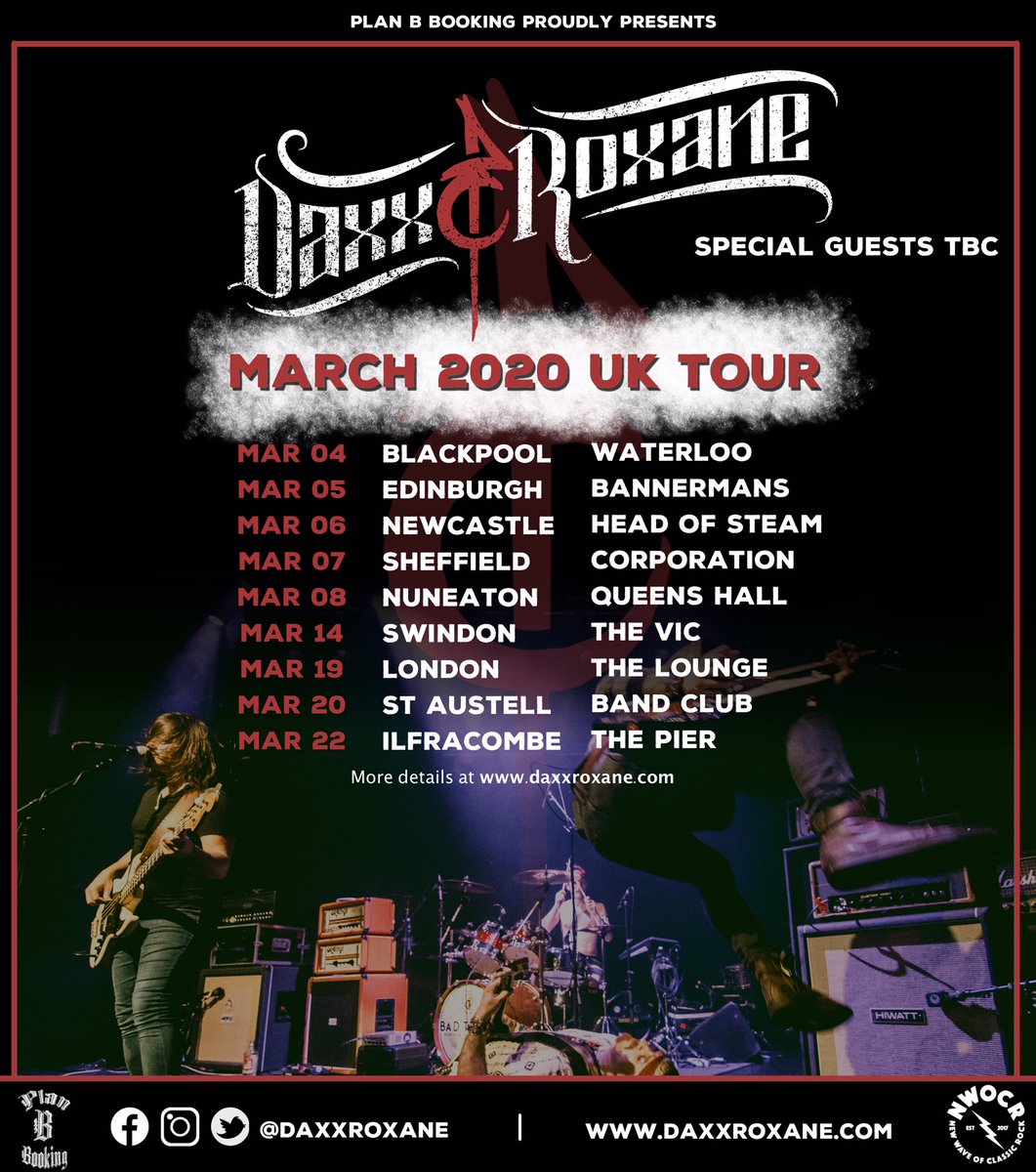 DaxxRoxane's tweet photo. Our March UK tour is coming up in 6 weeks 💪
All the awesome supports will be announced next week. Expect some crazy good WOCR bands 🤘
Remaining ticket links coming at the same time.
#uktour #ukdates #livemusic #rocktour #rockshowuk https://t.co/gjvmhx1AL3