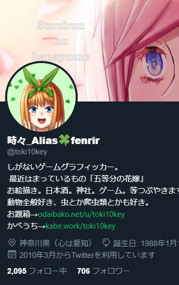 時々_Alias🍀fenrirさんがTwitterに投稿した中野四葉(五等分の花嫁)のイラスト。
