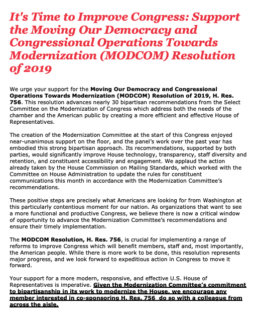 IssueOneReform's tweet photo. Yesterday we, along with 15 other good gov’t orgs, sent a letter to the House urging members to advance #HRes756, which would move our democracy and congressional operations towards modernization #FixCongress #CongressThatWorks https://t.co/qDGBMCre0y https://t.co/AzunPWILuQ