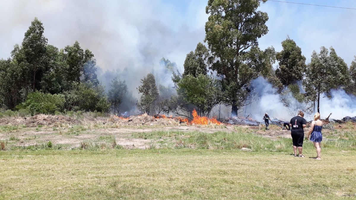 BGuazuvira's tweet photo. En entrada a #Guazuvirá se inició incendio (causa humana conocida y denunciada antes). Tabajan varios coches de bomberos y vecinos. Se propaga rápido hacia zona oeste. Vecinos atentos y en acción!! @CostaDeOro2020 @IdCanelones @DiarioDeArena @hoycanelones https://t.co/R3Z7Xn7V2H