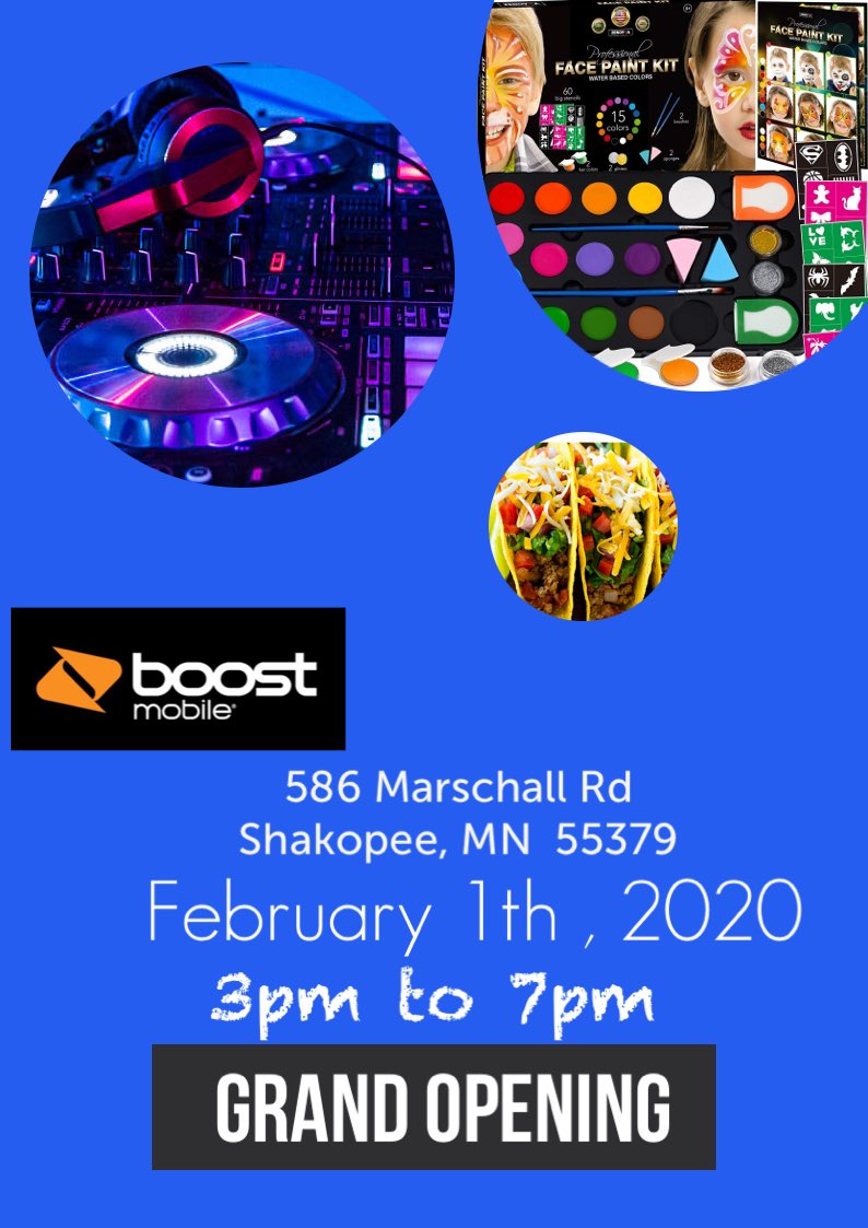 Grand opening event to stop by at Boost Mobile store and get your free phone when you switch #GrandOpening <a href="/RyanMaierMN/">Ryan Maier</a> <a href="/caliboostmobile/">Callie Bailey</a> <a href="/DeVriesPaul/">Paul DeVries</a> @Dk1team1dream <a href="/KarlaOre17/">Karla Ore</a> <a href="/WilliamFHolman/">William Holman</a> <a href="/BDPSana/">Boost Shield Sana</a> <a href="/umwirelesssales/">um wireless</a> <a href="/UmWireless/">UM Wireless</a>