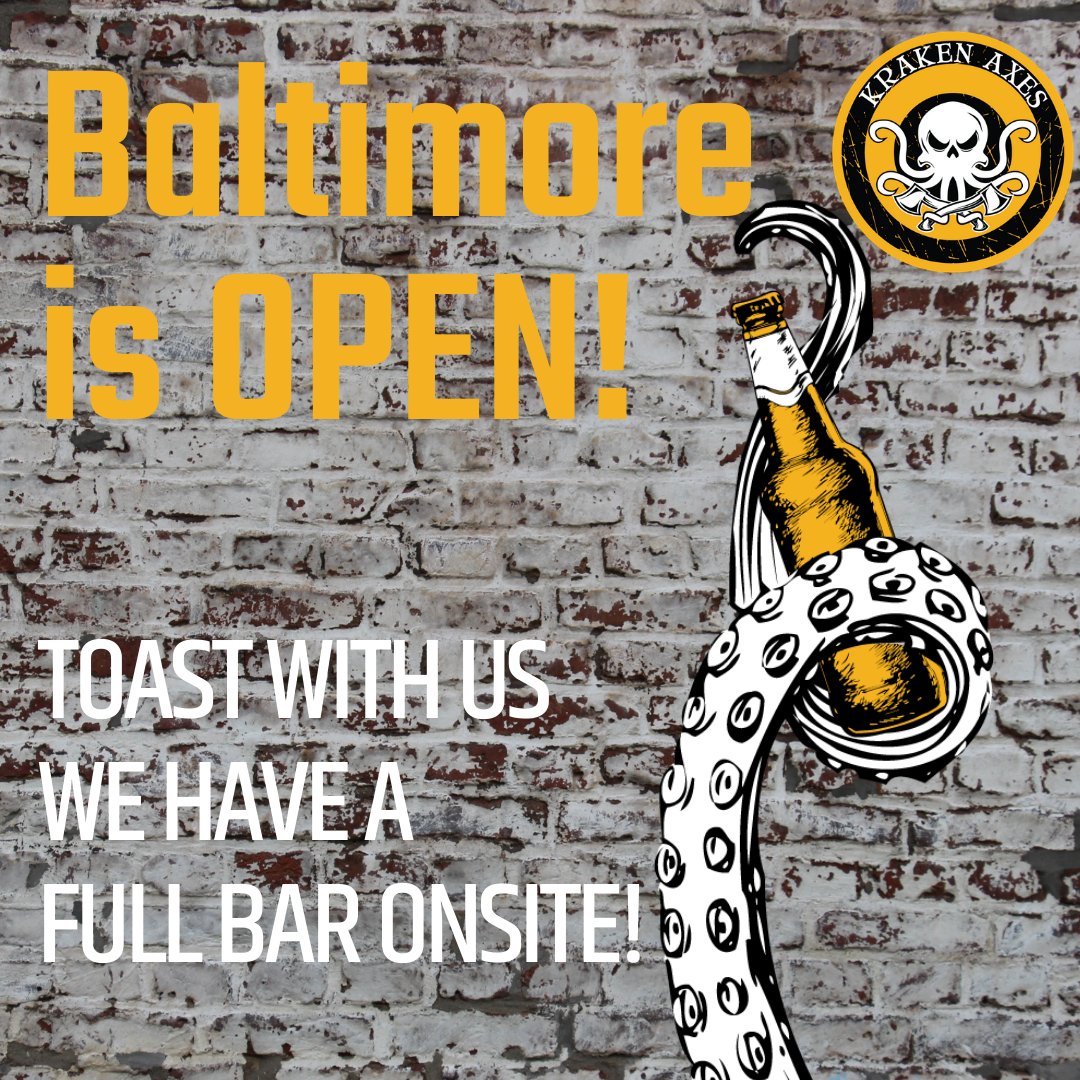 Happy Friday! If you're looking for something to do tonight- toast to our new Kraken Axes location in The Power Plant Live! It's our very first weekend in Baltimore and we want to celebrate with YOU! #Baltimore #Maryland #AxeThrowing #BaltimoreBars #PowerPlantLive