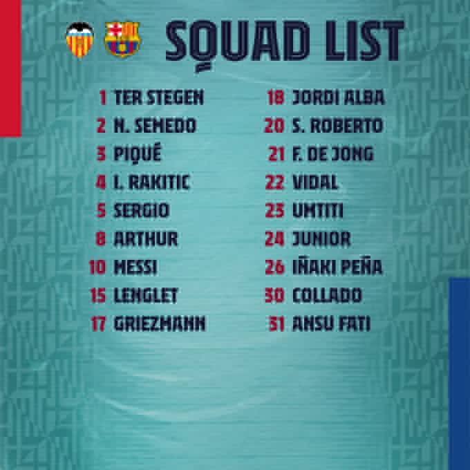 ReNgo_Sport's tweet photo. قائمة برشلونة لمواجهة فالنسيا ⚽️📸 https://t.co/IFrRSmj6rK
