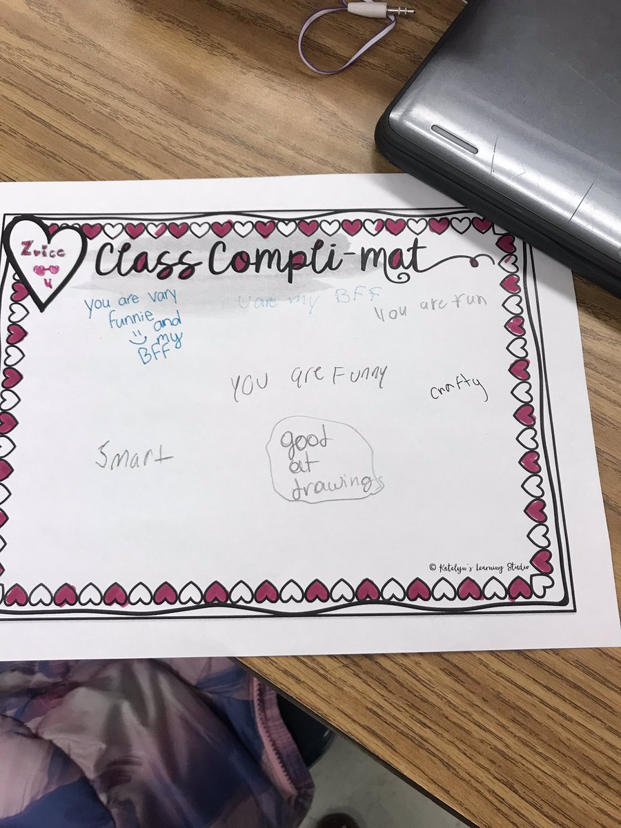 clsbuck's tweet photo. Taking time today for students to write on “class compli-mats.”  Everyone is unique and special.  This was a good way to remind each student @BelviewBees https://t.co/453ajd8GZC