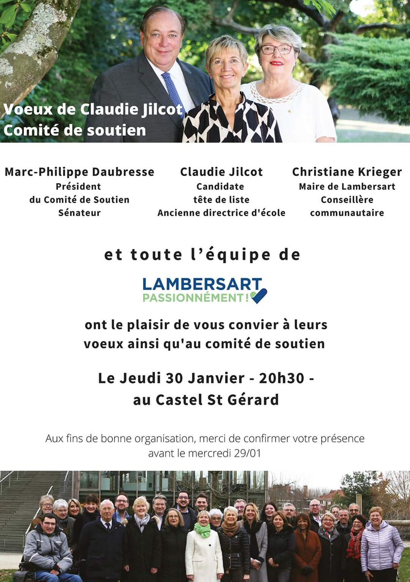 🌳RDV Jeudi 30 janvier à 20h30 avec  à mes côtés <a href="/DAUBRESSE_MP/">Marc-Philippe Daubresse</a>, Christiane Krieger et toute l'équipe <a href="/LTPassionnement/">LambersartPassion</a> pour les #Voeux2020 de la majorité municipale et le comité de soutien
#continuonsensemble #municipales #Lambersart