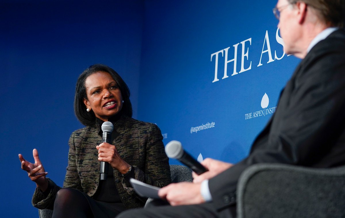 AspenStrategy's tweet photo. "Sometimes truth is your best option as propaganda." @CondoleezzaRice #AspenStrategy. Watch her conversation with @RNicholasBurns now: https://t.co/8DhCmqZtWn https://t.co/3GxRBwKC9Q